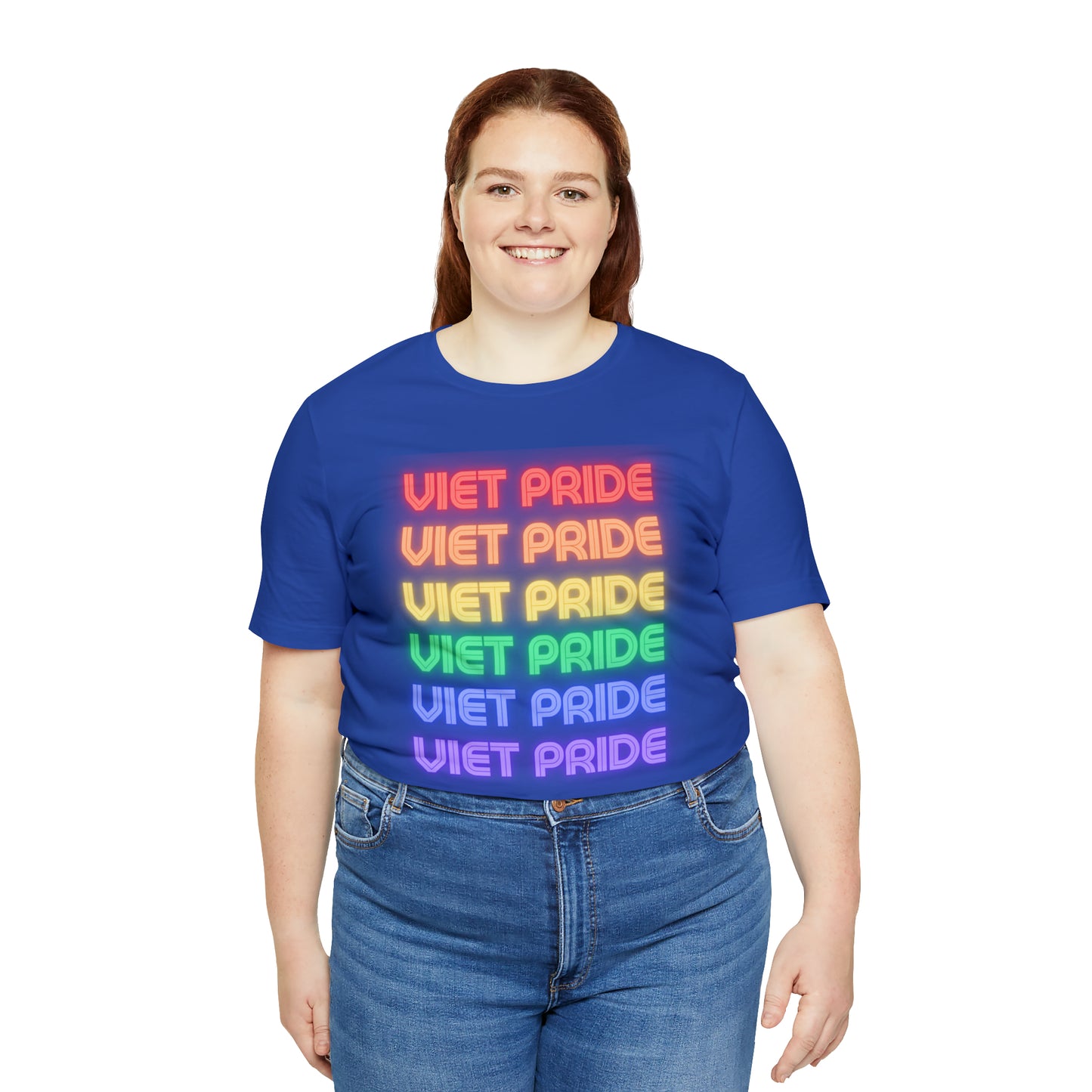 Viet Pride LGTBQ+ Unisex Short Sleeve T-Shirt with Cascading Rainbow Letting