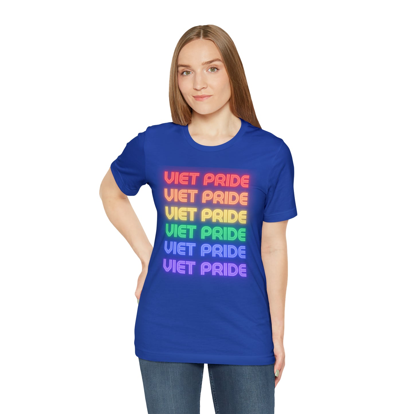 Viet Pride LGTBQ+ Unisex Short Sleeve T-Shirt with Cascading Rainbow Letting