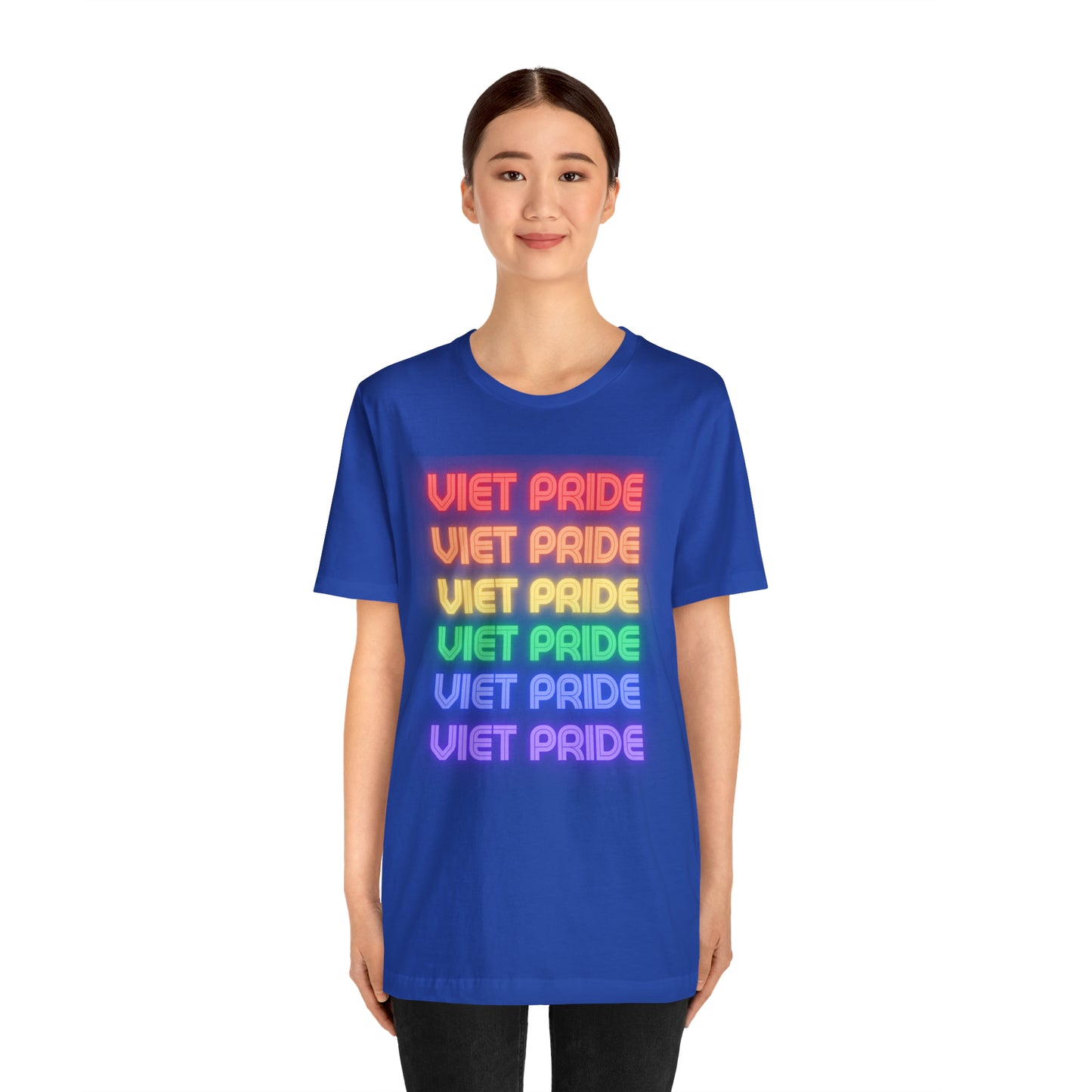 Viet Pride LGTBQ+ Unisex Short Sleeve T-Shirt with Cascading Rainbow Letting