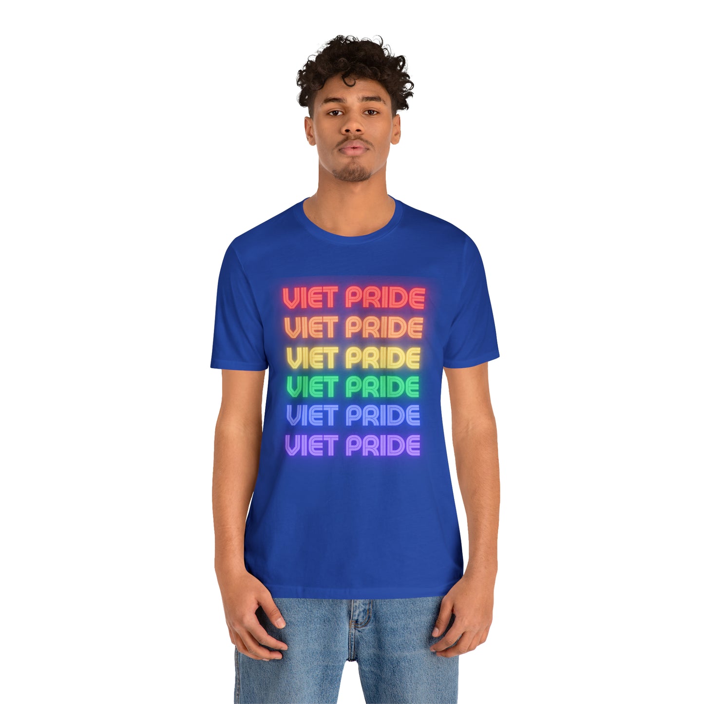 Viet Pride LGTBQ+ Unisex Short Sleeve T-Shirt with Cascading Rainbow Letting