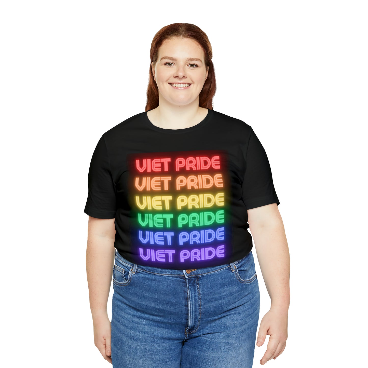 Viet Pride LGTBQ+ Unisex Short Sleeve T-Shirt with Cascading Rainbow Letting