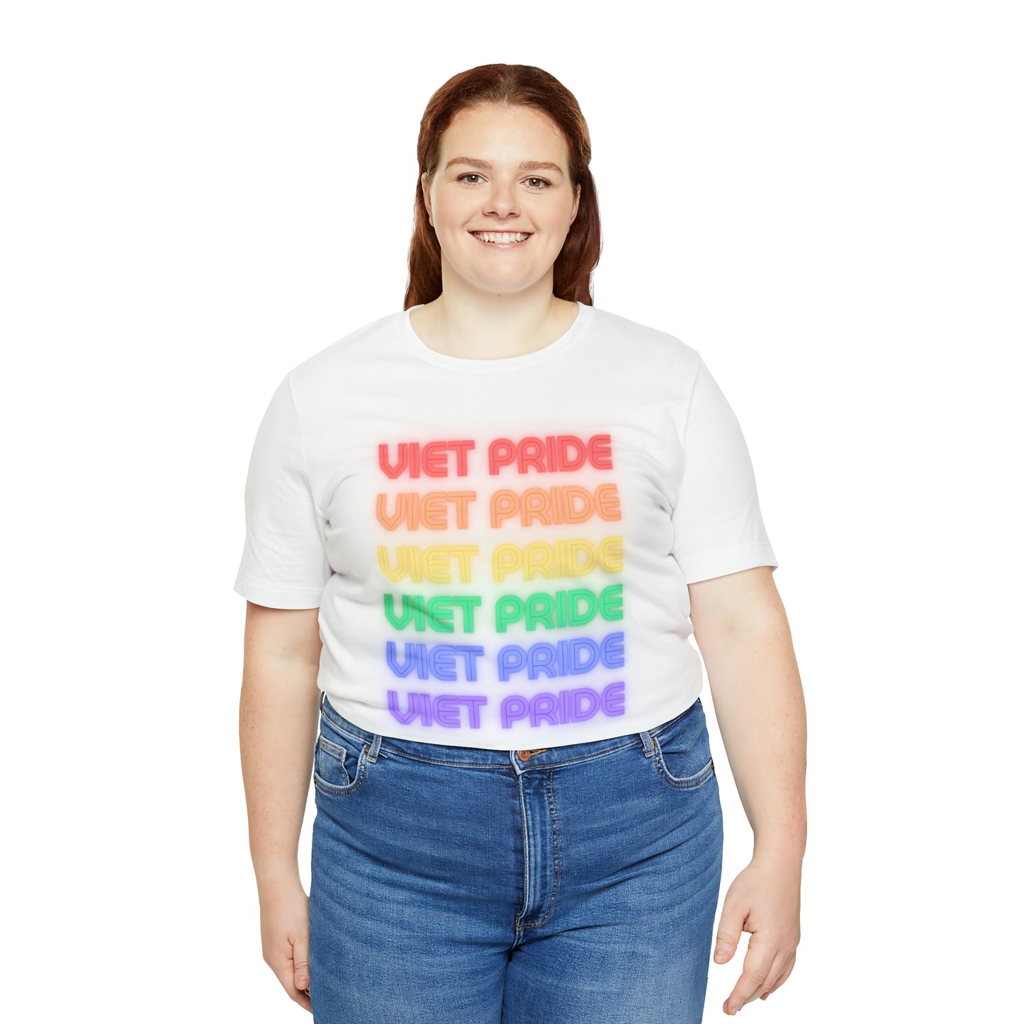 Viet Pride LGTBQ+ Unisex Short Sleeve T-Shirt with Cascading Rainbow Letting