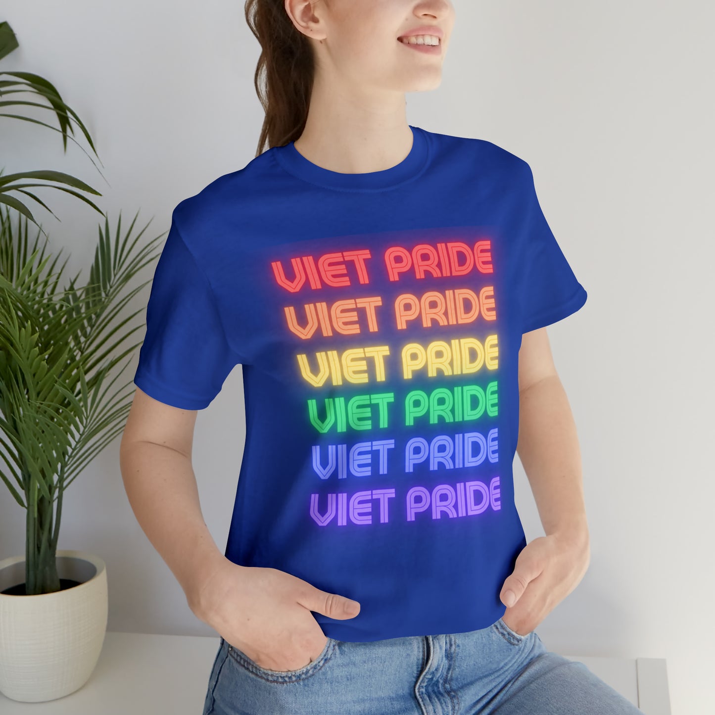 Viet Pride LGTBQ+ Unisex Short Sleeve T-Shirt with Cascading Rainbow Letting