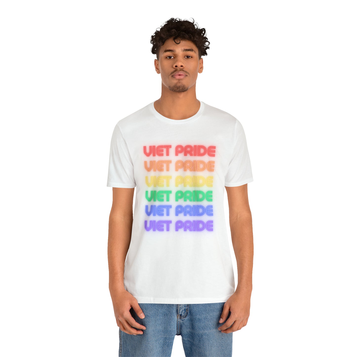 Viet Pride LGTBQ+ Unisex Short Sleeve T-Shirt with Cascading Rainbow Letting