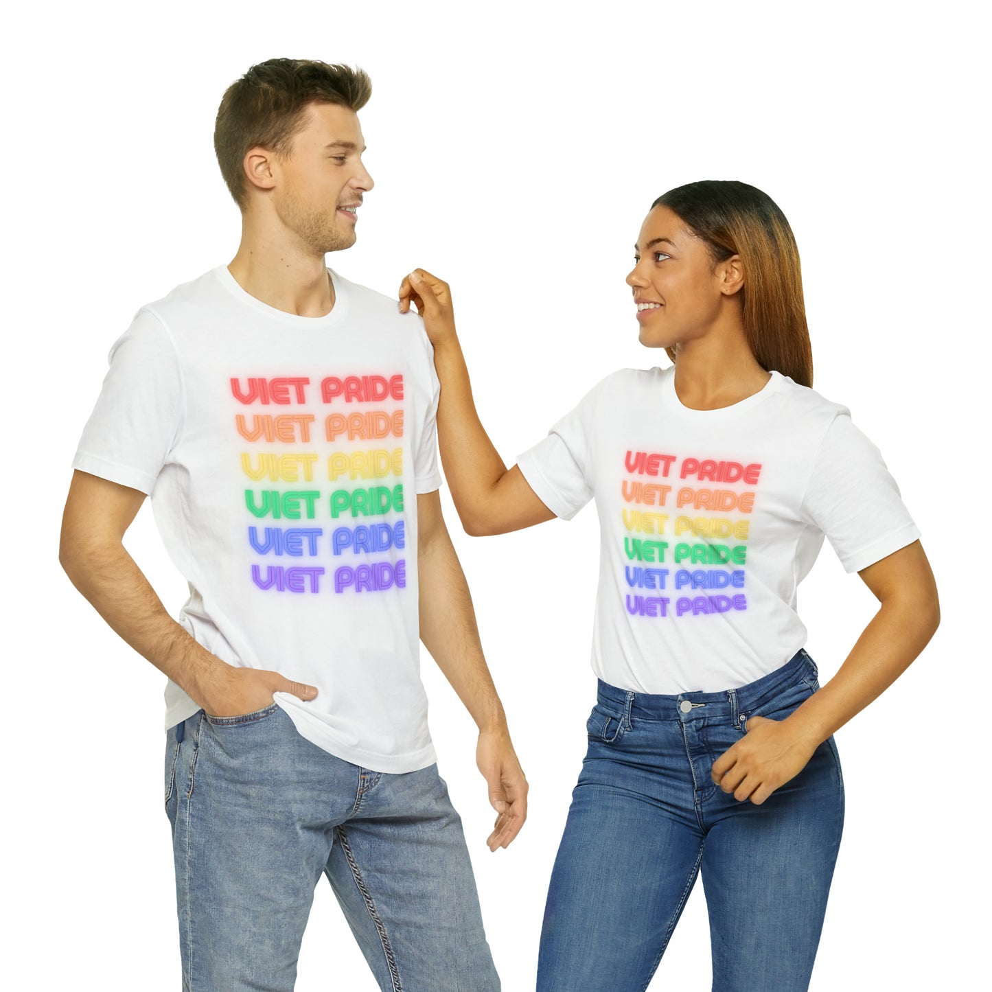 Viet Pride LGTBQ+ Unisex Short Sleeve T-Shirt with Cascading Rainbow Letting