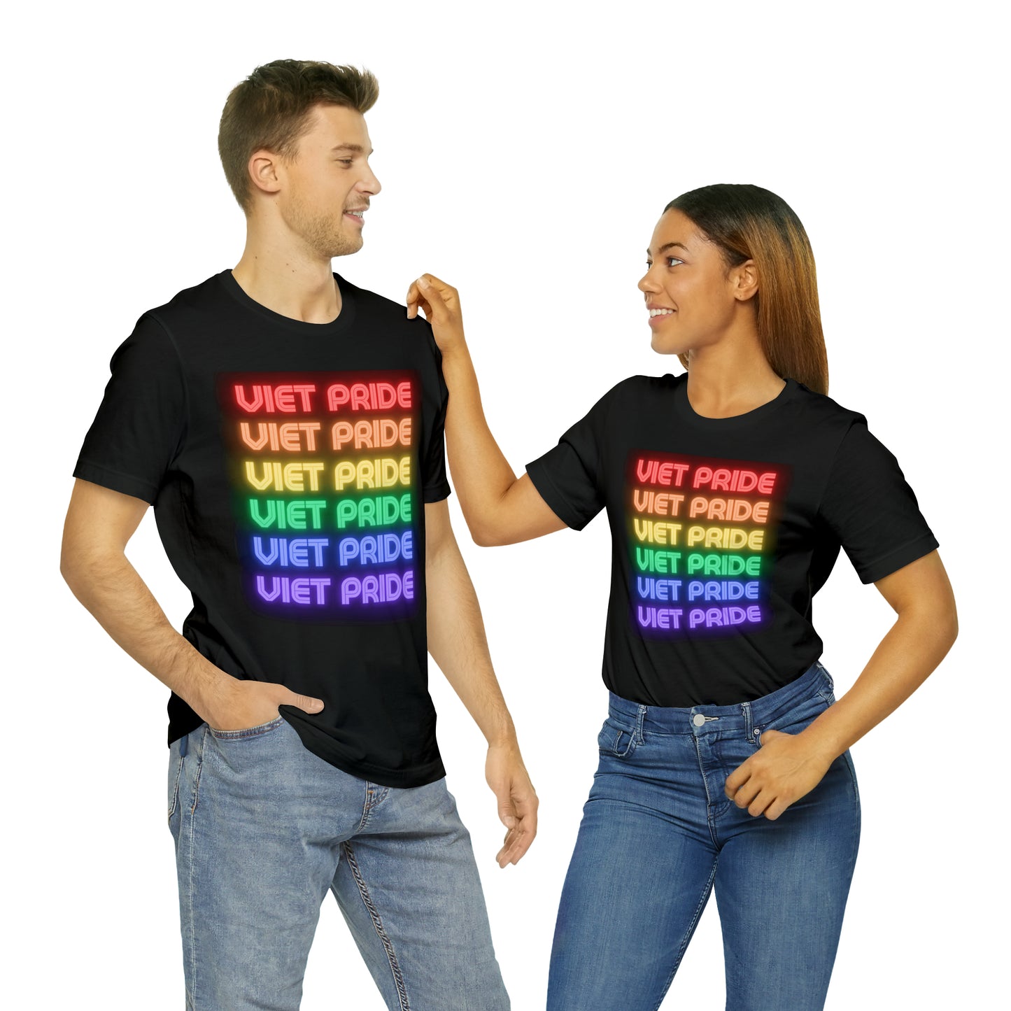 Viet Pride LGTBQ+ Unisex Short Sleeve T-Shirt with Cascading Rainbow Letting