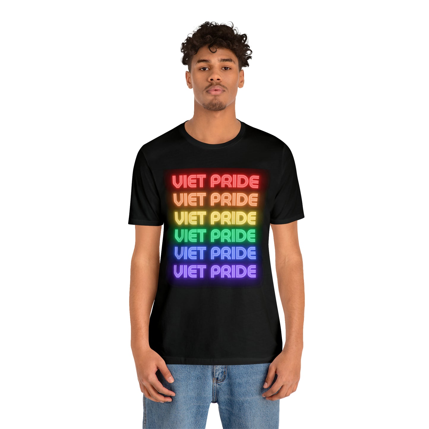 Viet Pride LGTBQ+ Unisex Short Sleeve T-Shirt with Cascading Rainbow Letting