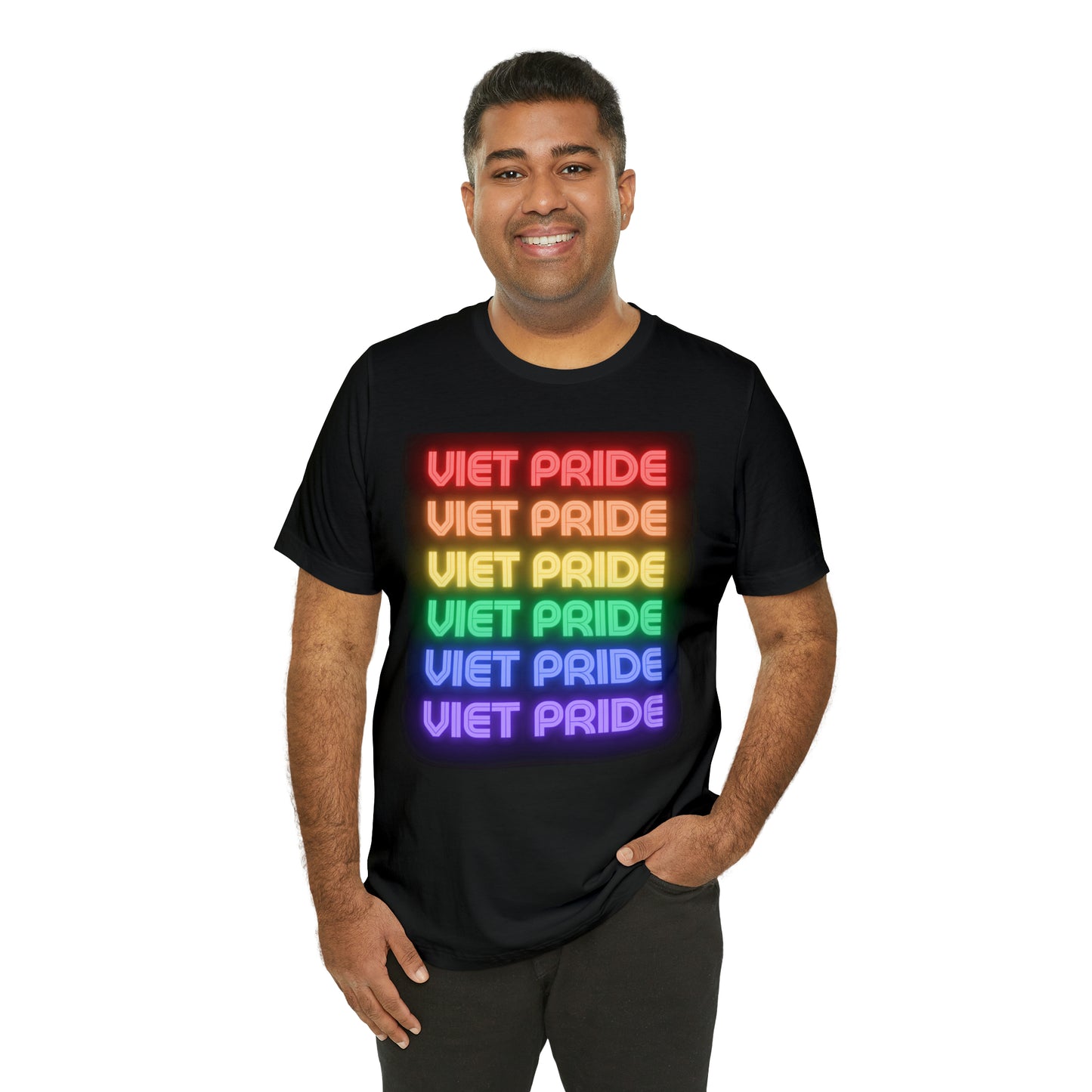 Viet Pride LGTBQ+ Unisex Short Sleeve T-Shirt with Cascading Rainbow Letting