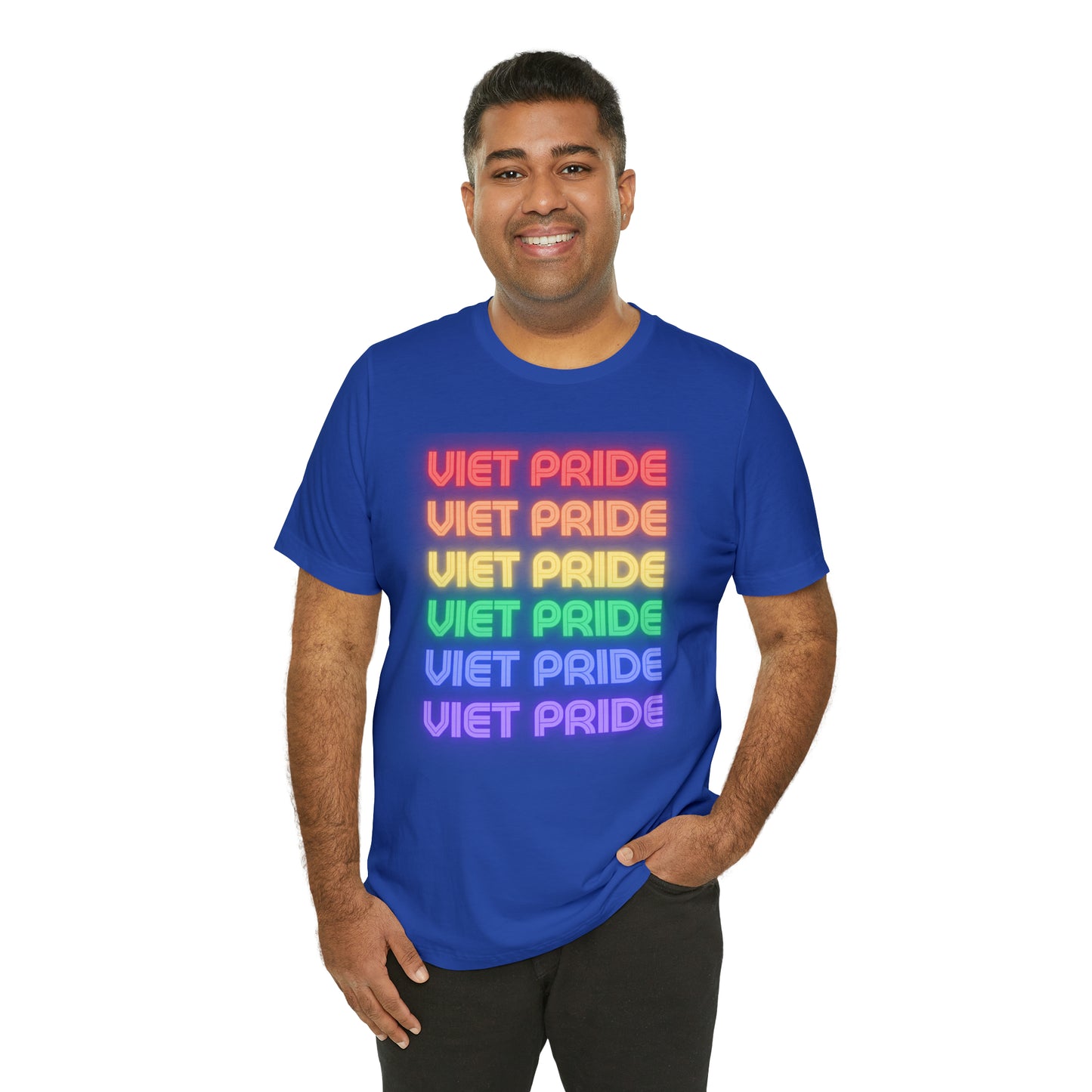 Viet Pride LGTBQ+ Unisex Short Sleeve T-Shirt with Cascading Rainbow Letting