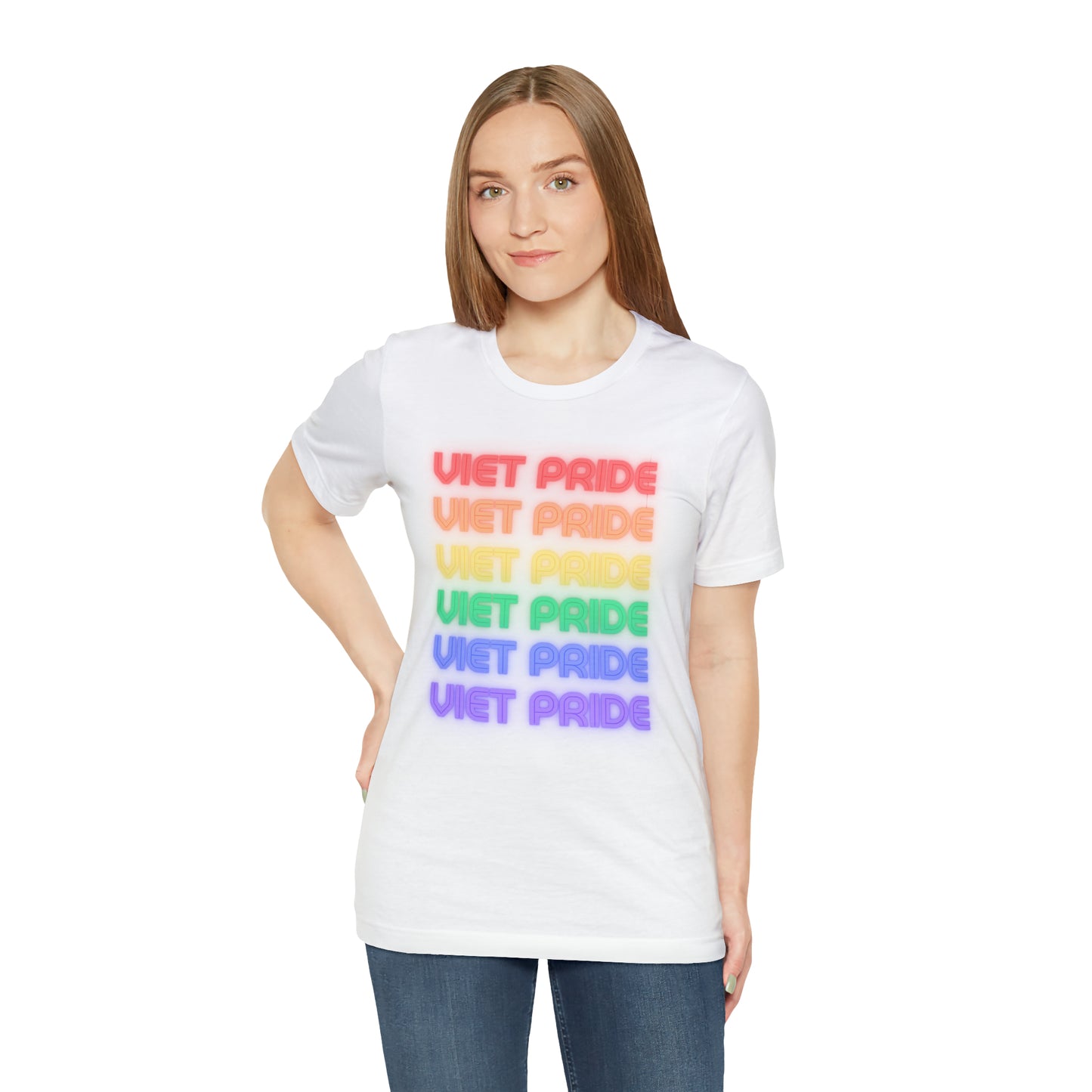 Viet Pride LGTBQ+ Unisex Short Sleeve T-Shirt with Cascading Rainbow Letting